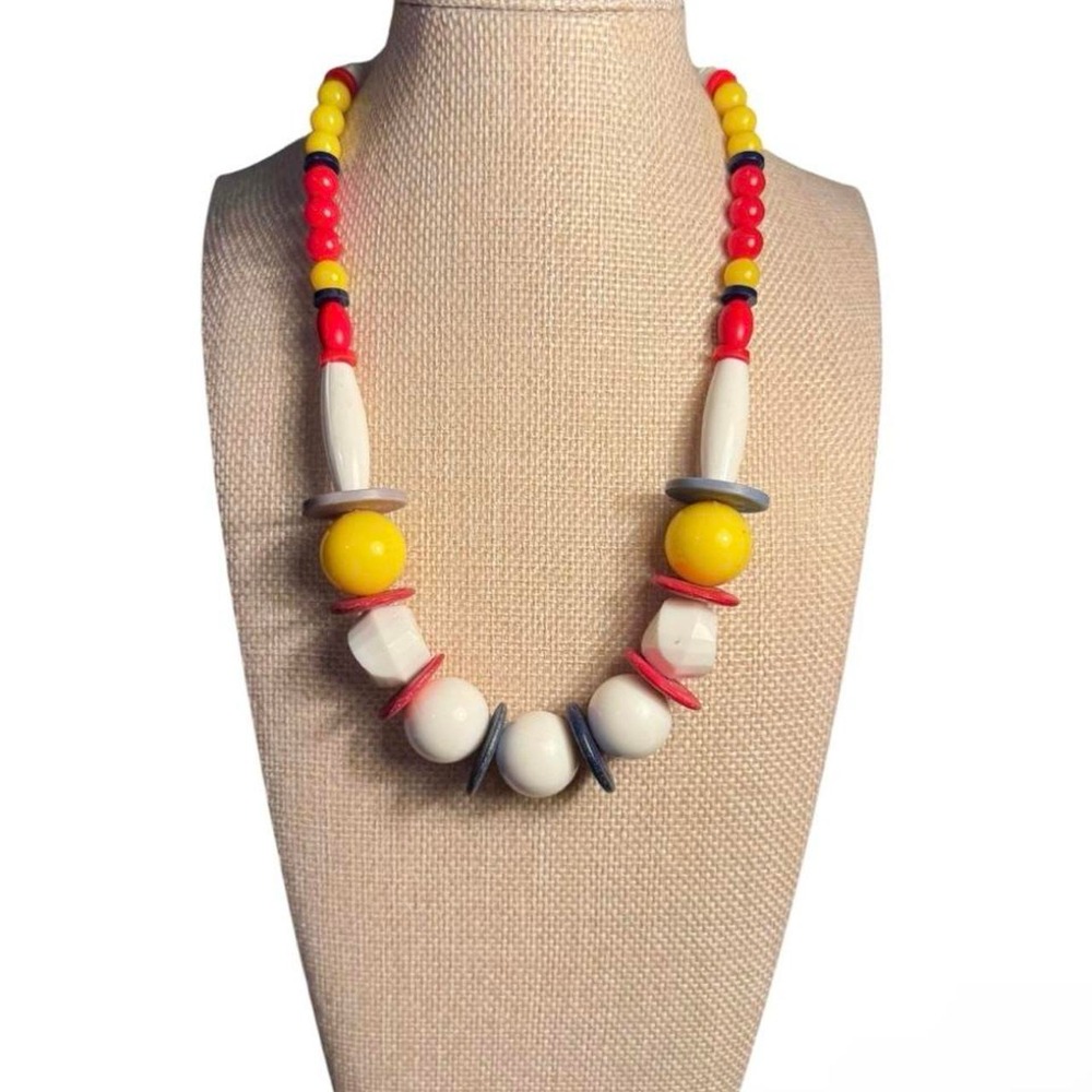 Vintage Artsy Primary Color Chunky Bead Necklace